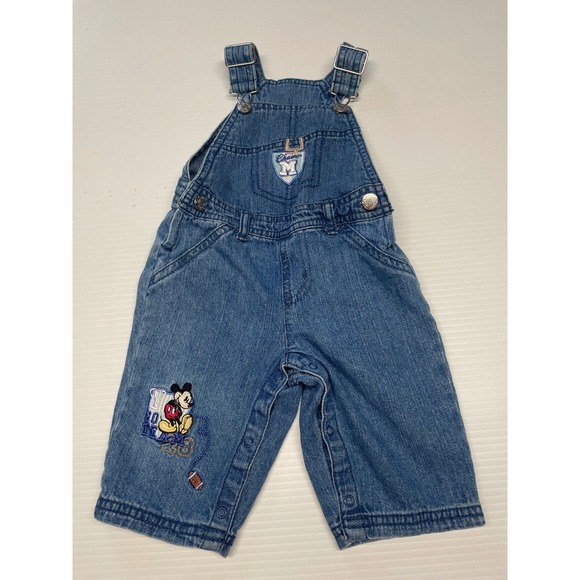 Disney Baby Other - Disney Baby Mickey Mouse Denim Overalls vintage Football Little Champ 0-3M team